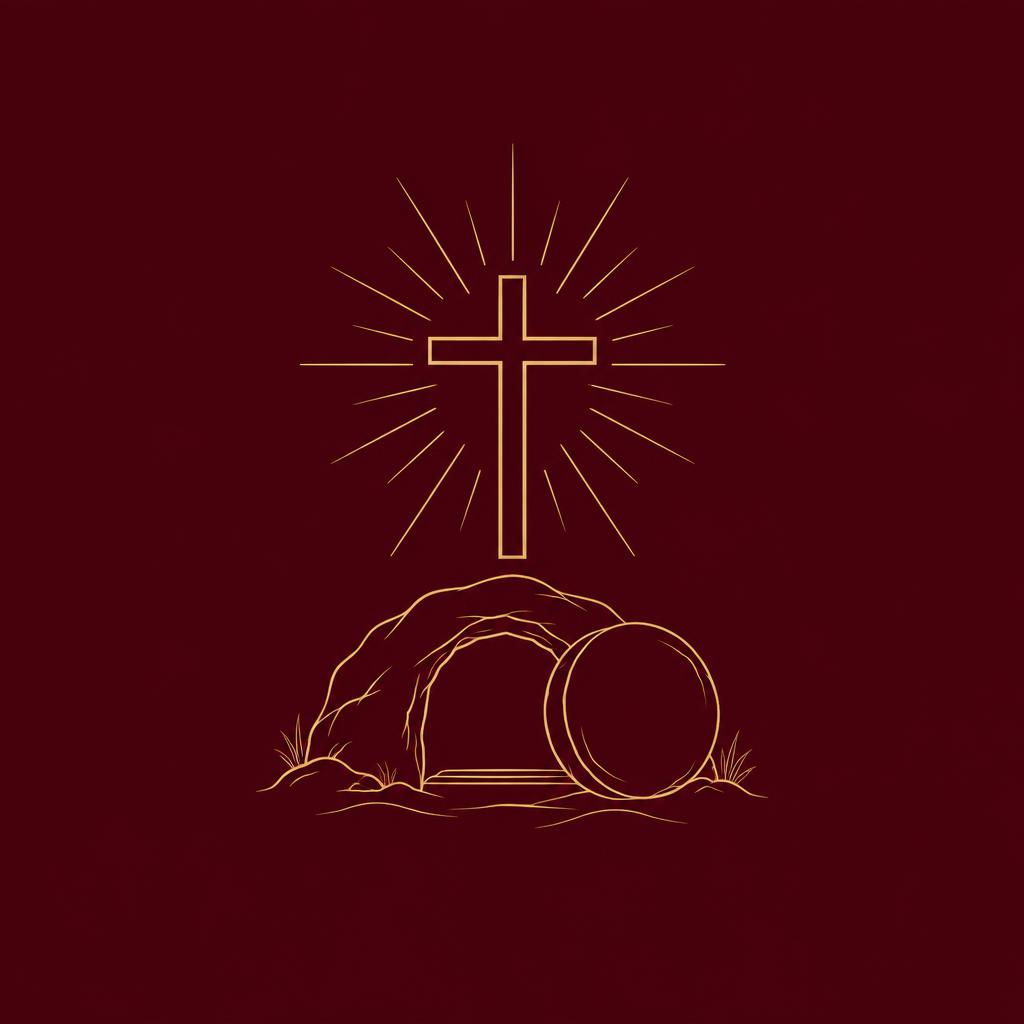 Gold line drawing of the cross above the empty tomb
